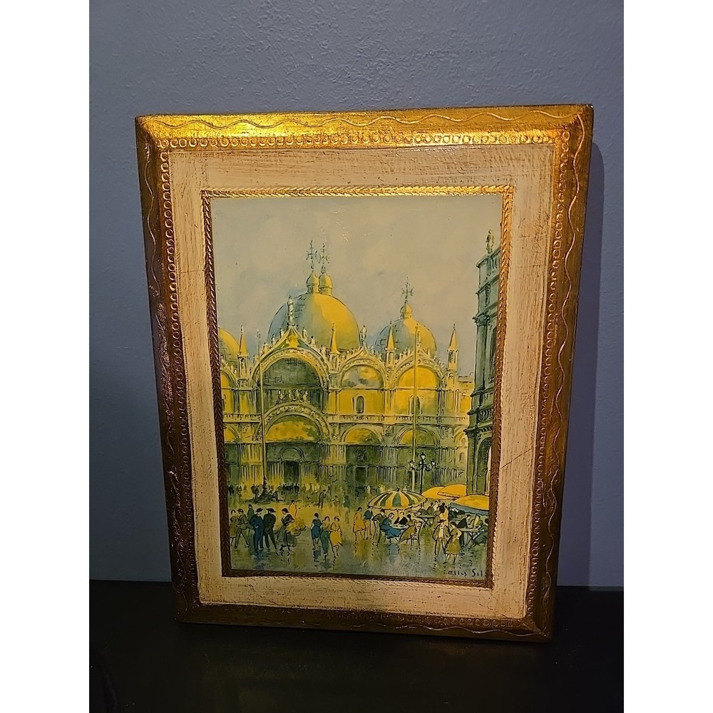 Ellis Silas St Marks Basilica Decoupage on Wood Board 9"x7" Piazza San Marco Ita